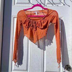 Urban Outfitters Clara babydoll orange mesh longsleeve crop top🧡